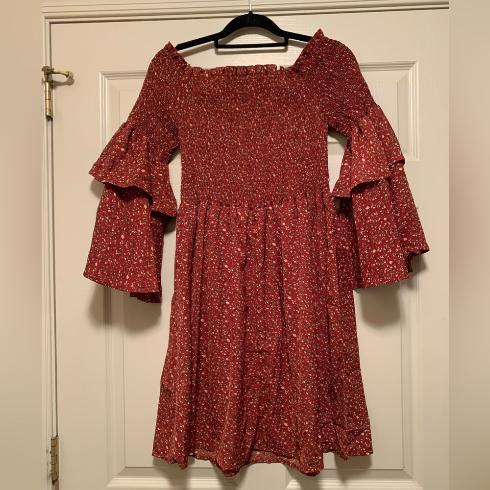 Off shoulder bell sleeve floral flowy dress